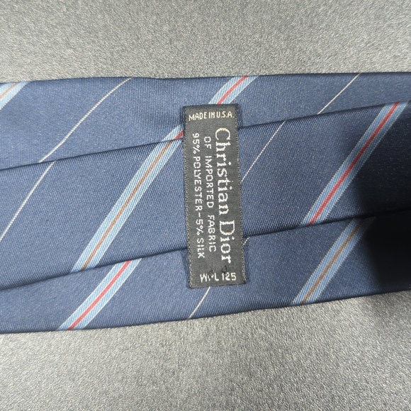 Men’s Christian Dior Asymmetrical Striped Suit Tie Navy Blue - Picture 4 of 4